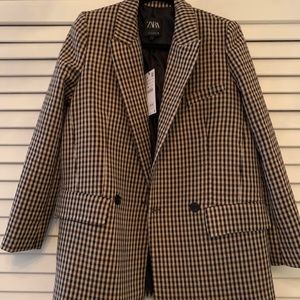 Zara Neutral Plaid Printed Blazer